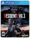 Resident Evil 3 PS4 cover featuring Jill Valentine and Nemesis in a gritty, horror-themed city backdrop with destruction.