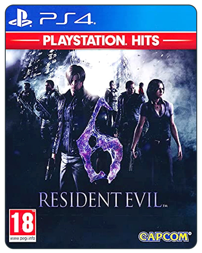 Resident Evil 6 HD PS4 Hits cover showing multiple protagonists facing bio-organic threats in a dark, action-packed setting.