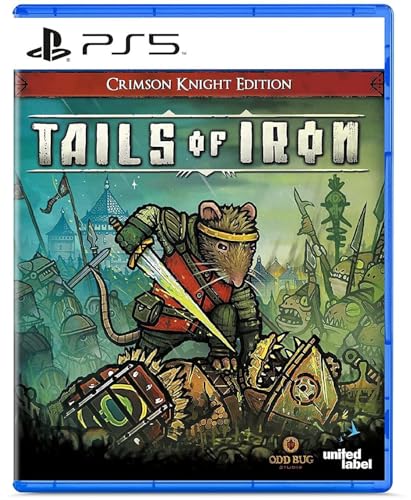 Tails of Iron PS5 game cover featuring hand-drawn dark fantasy art with a heroic rat warrior on PlayStation 5