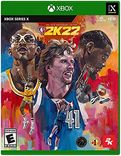 NBA 2K22 75th Anniversary Xbox Series X cover with Luka Dončić in red and blue tones, dynamic sports-themed background.