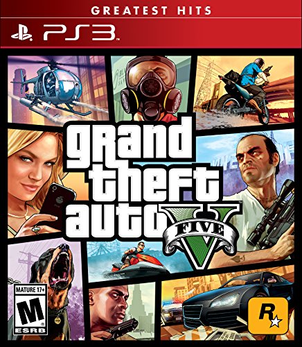 Grand Theft Auto V GH PS3 cover with main characters in action scenes, featuring crime, driving, and open-world adventure.