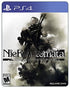 Nier: Automata Yorha Edition PS4 cover showing android warrior 2B with sword in a dystopian world filled with machines and ruins.