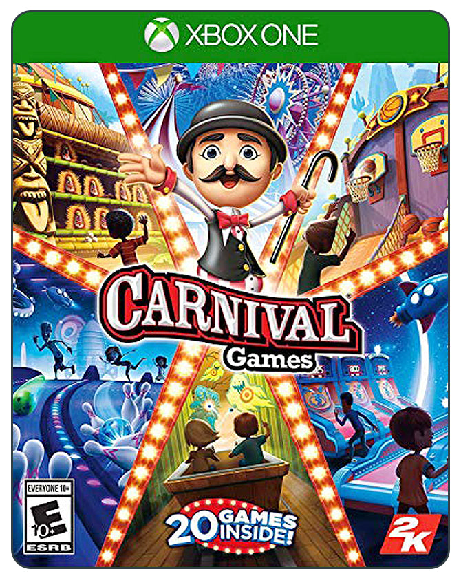 Carnival Games Xbox One cover showing fun mini-games and colorful amusement park characters for family entertainment