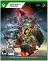 Exoprimal Xbox Series X cover showing armored exosuit soldiers battling a swarm of dinosaurs in a futuristic city setting.
