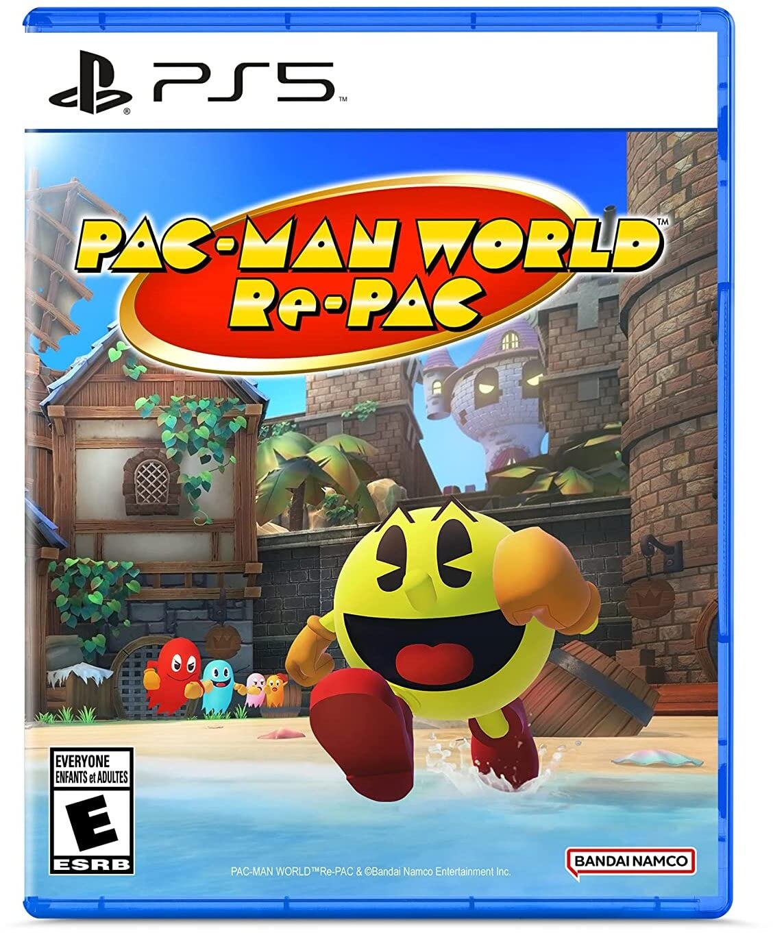 Pac-Man World Re-Pac PS5 game cover showing 3D Pac-Man running through vibrant levels with ghosts and classic elements.