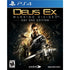 Deus Ex: Mankind Divided PS4 cover showing Adam Jensen in a cyberpunk world with futuristic weapons and mechanical limbs.
