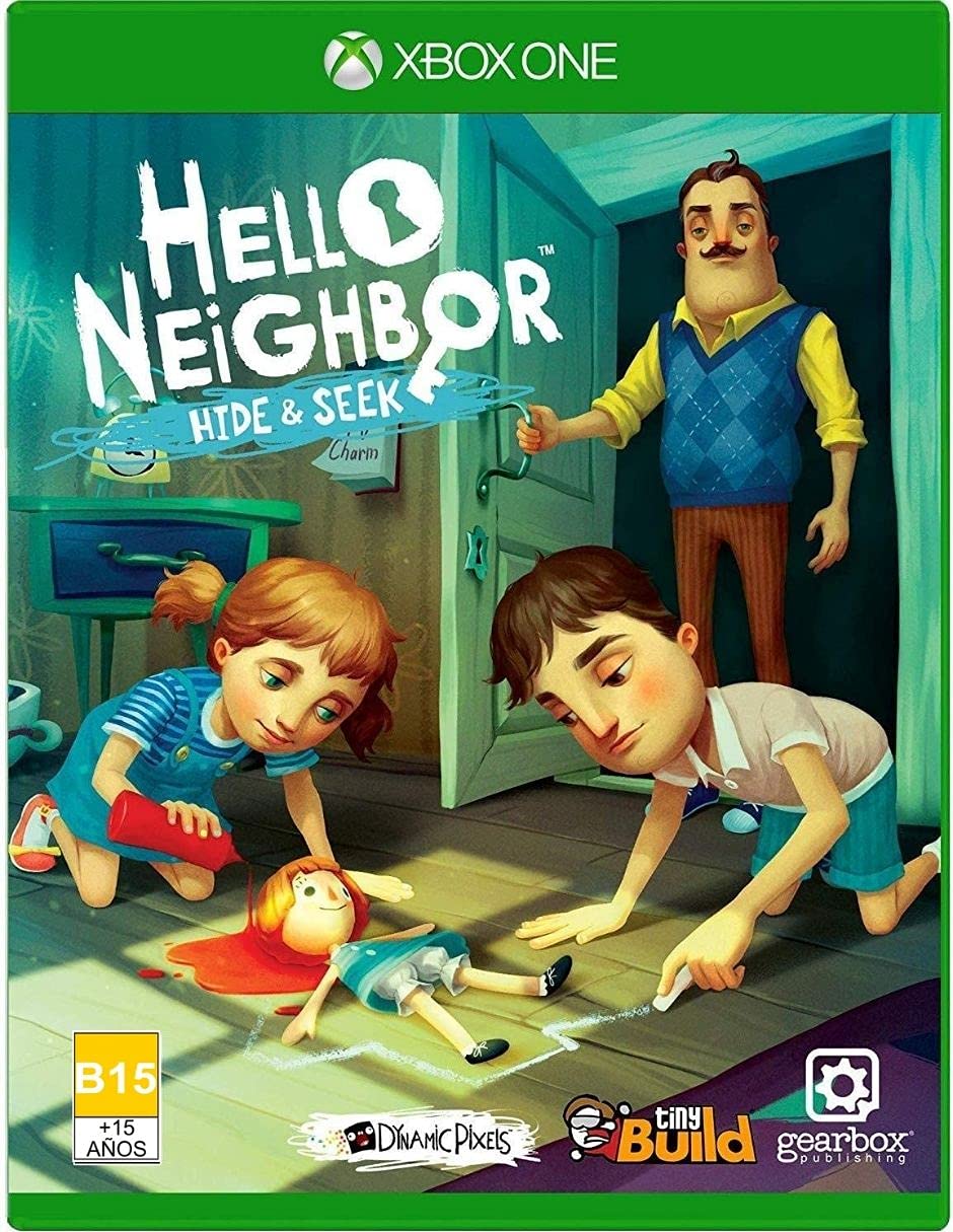 Hello Neighbor: Hide & Seek Xbox One game cover featuring suspenseful stealth gameplay with animated characters