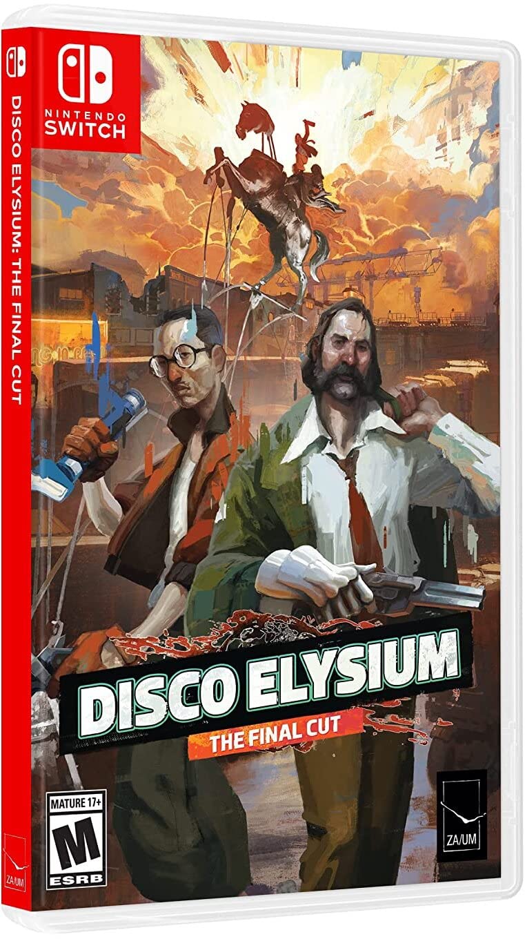 Disco Elysium Final Cut Switch cover with detective artwork and surreal RPG noir-inspired backdrop.