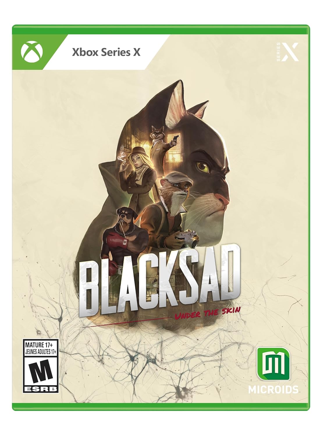 Blacksad Xbox cover with noir-style feline detective in trench coat solving gritty mystery in 1950s New York.