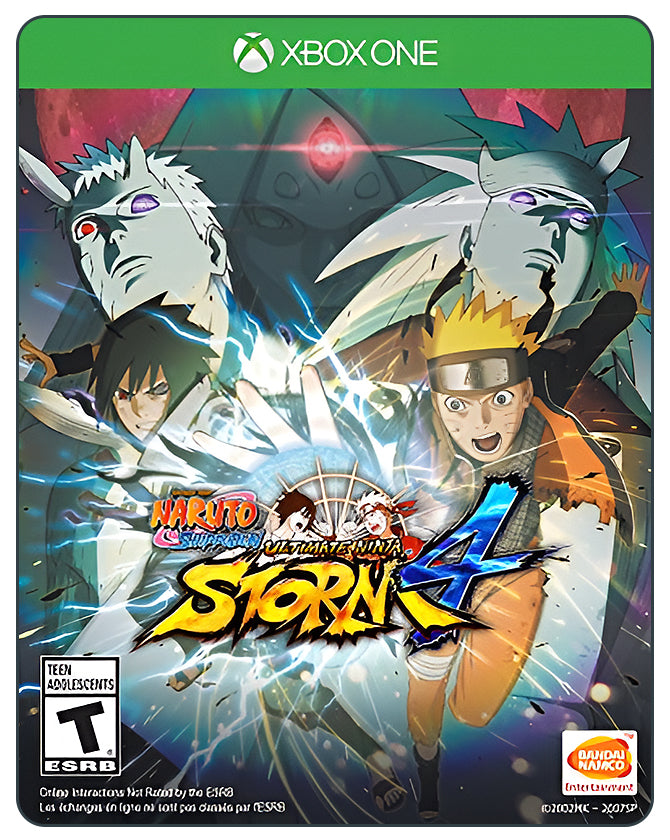 Naruto Shippuden: Ultimate Ninja Storm 4 Xbox One cover featuring intense anime battles and iconic ninja characters