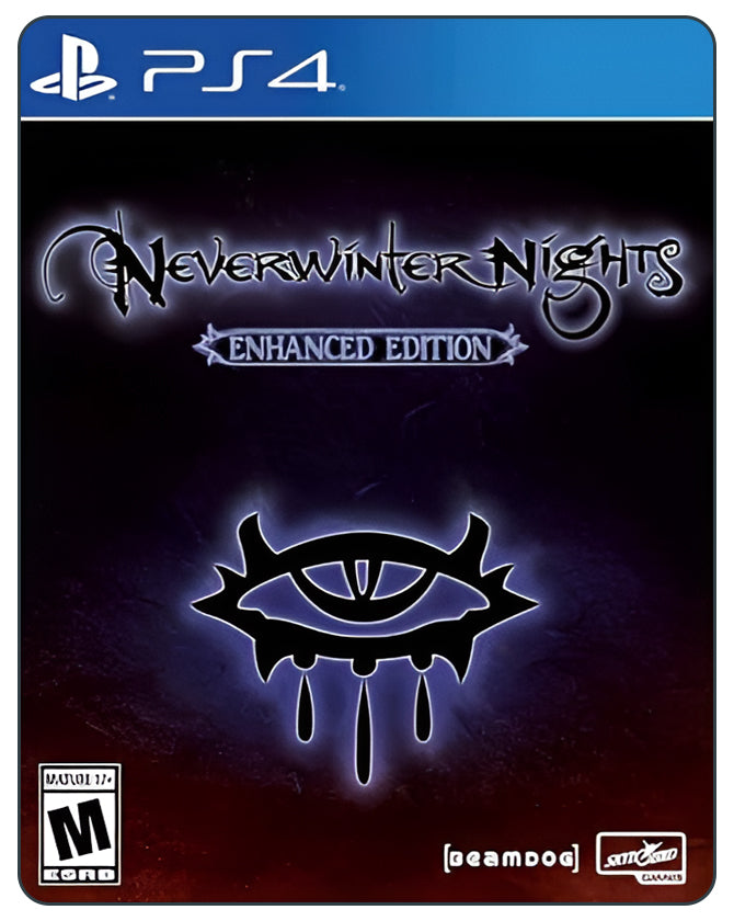 Neverwinter Nights PS4 cover with fantasy D&D-style sword and magic logo on dark mystical background.