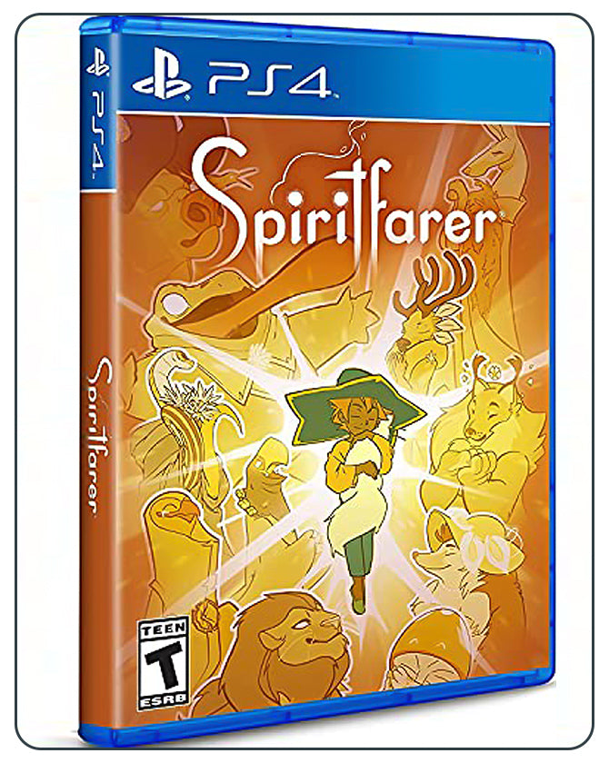 Spiritfarer PS4 cover featuring Stella and her spirit companions on a boat journey through a peaceful afterlife world.
