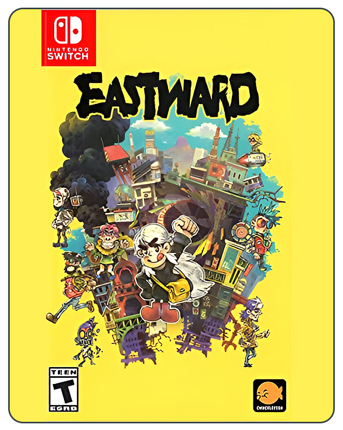 Eastward Switch cover with pixel art characters in a colorful post-apocalyptic world filled with puzzles and strange creatures.