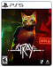 Stray PS4 game cover featuring an orange cat with a backpack exploring neon-lit futuristic cityscapes and dark alleys.