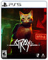 Stray PS4 game cover featuring an orange cat with a backpack exploring neon-lit futuristic cityscapes and dark alleys.