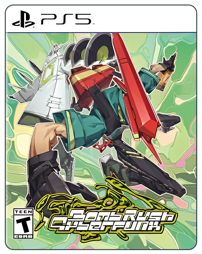 Bomb Rush Cyber Funk PS5 cover with graffiti-style characters skating and battling in a vibrant, futuristic urban world.