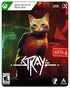 Stray Xbox cover with orange cat and glowing neon cityscape, blending adventure with cyberpunk mystery.