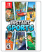 Instant Sports Switch cover featuring cartoon athletes playing various fun mini-games like soccer, tennis, and bowling.