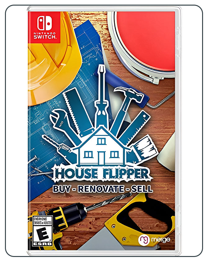 House Flipper Switch cover featuring a hammer and renovated home, representing interior design, repair, and remodeling gameplay.