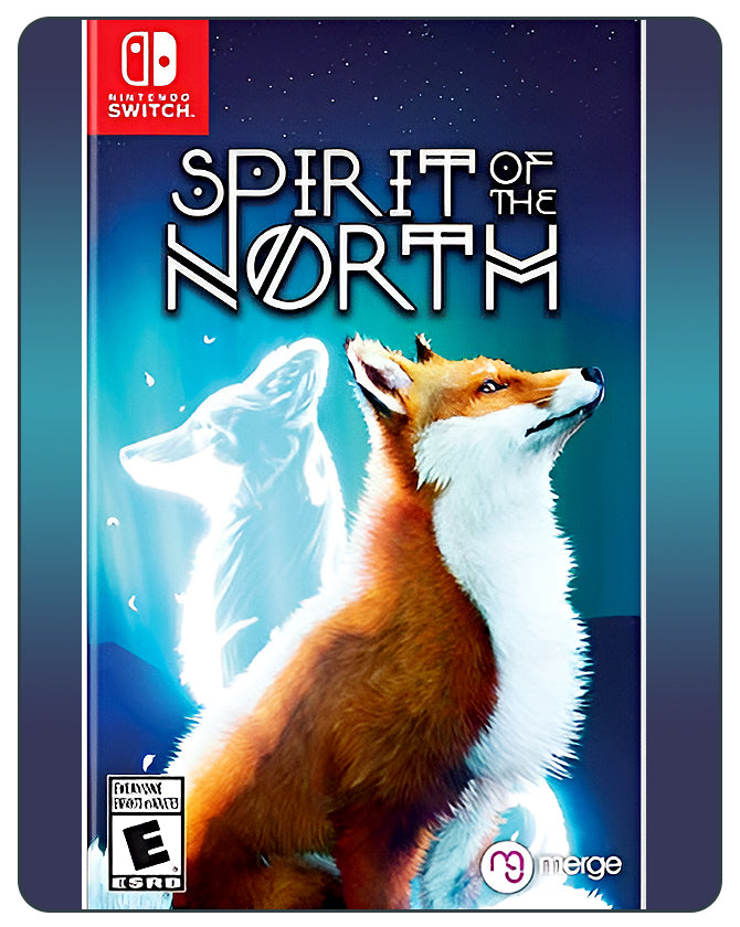 Spirit of the North Switch cover showing a red fox in glowing northern lights, exploring mystical snowy landscapes and ruins.