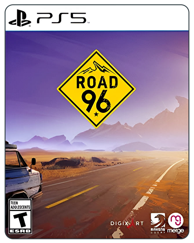 Road 96 PS5 cover art featuring a winding desert highway under a blue sky, hinting at an emotional road trip adventure.