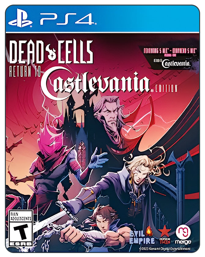 Dead Cells: Return to Castlevania PS4 cover featuring retro-inspired action, gothic art, and iconic vampire themes