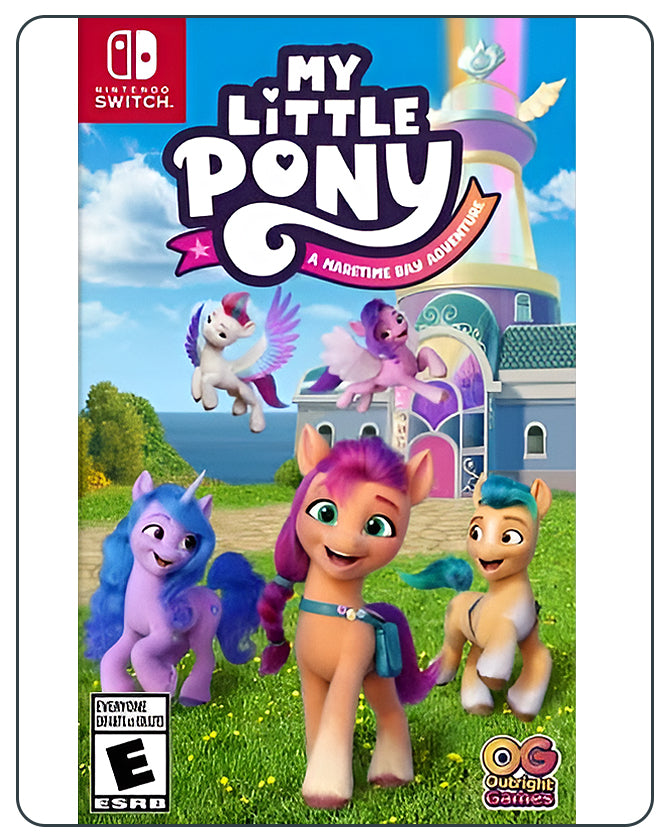 My Little Pony Switch cover showing colorful ponies in a magical adventure game aimed at young fans of the series.