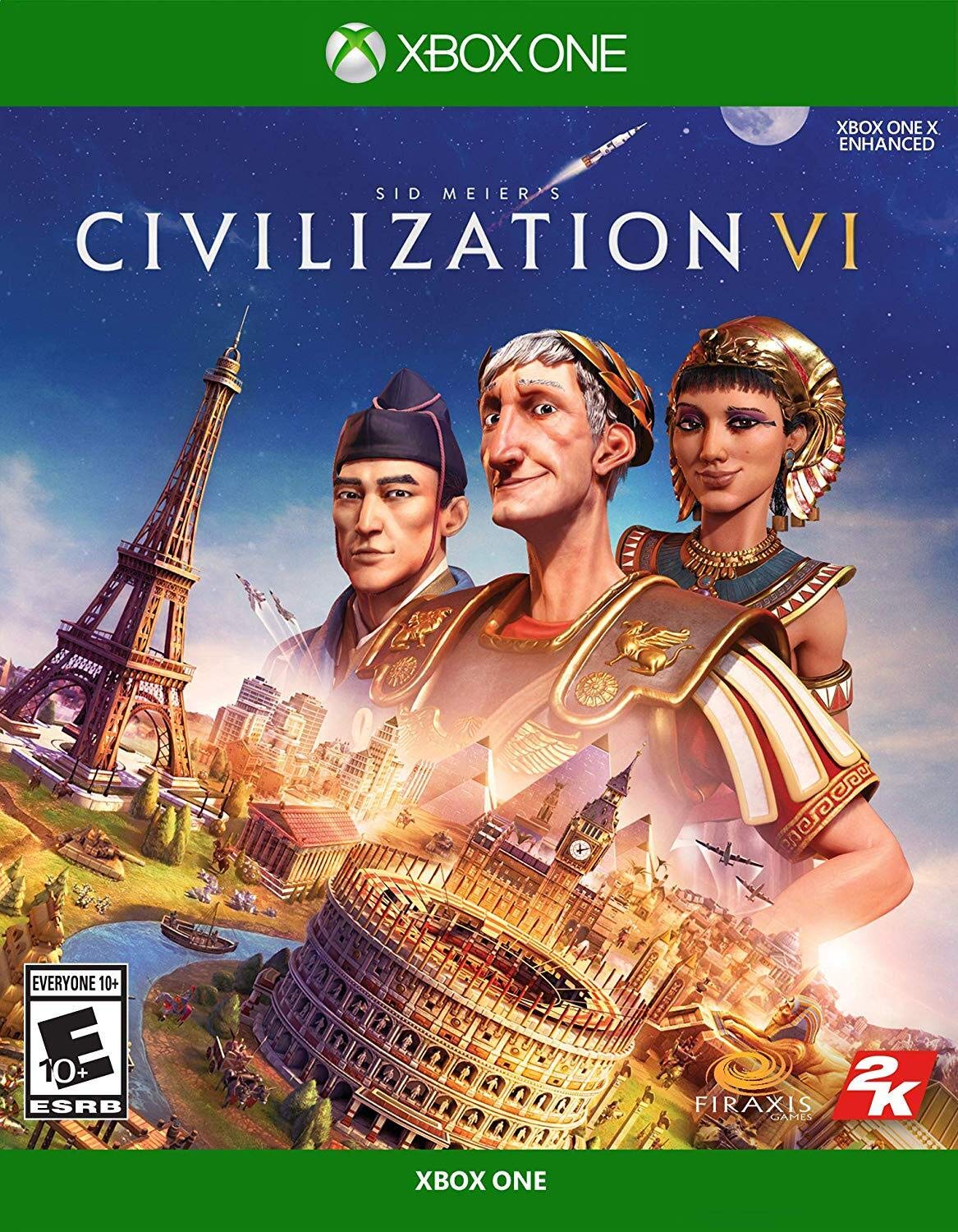 Civilization VI Xbox One cover showing a giant stone figure lifting the Earth, symbolizing global strategy and conquest.