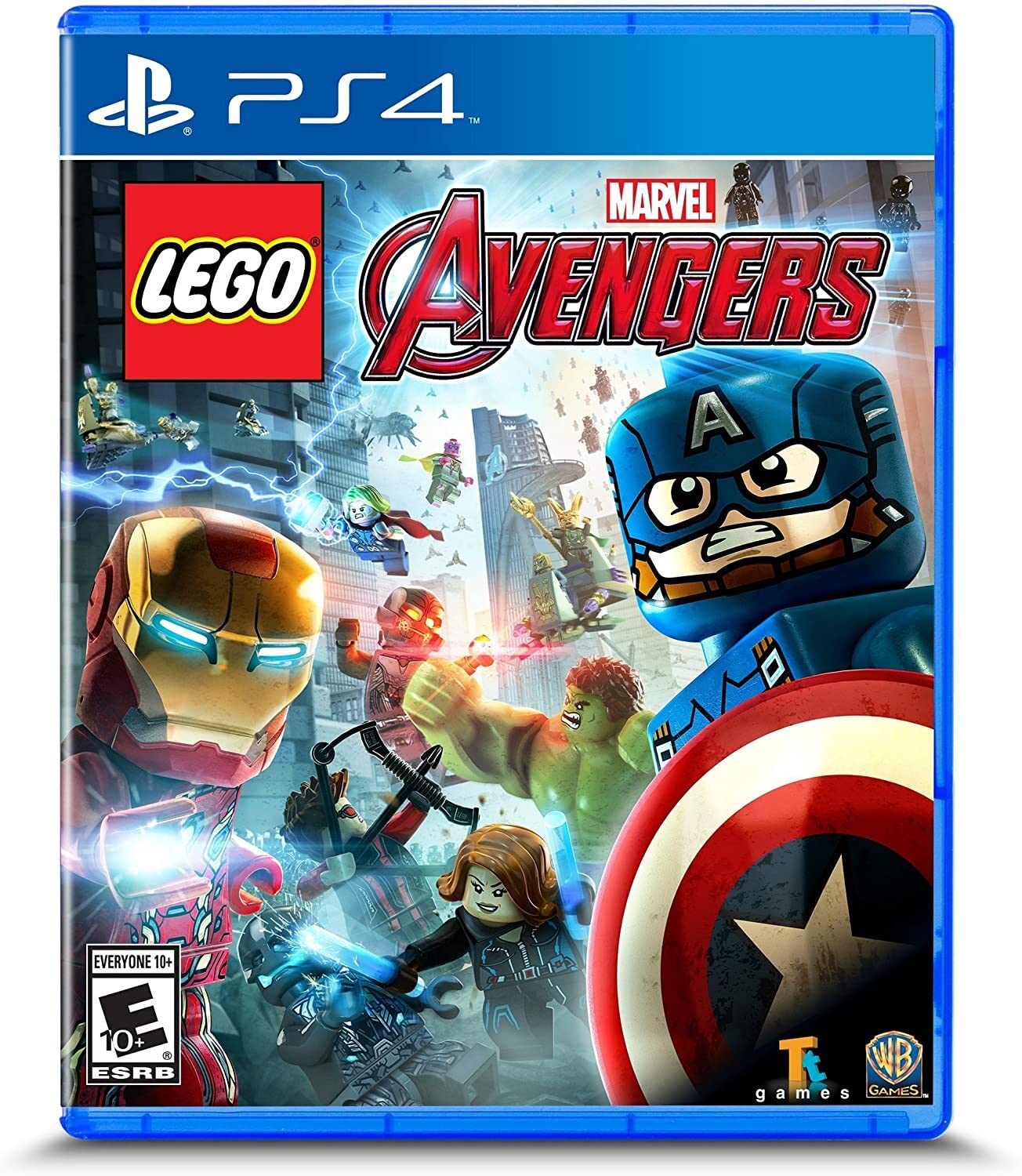 Lego Marvel’s Avengers PS4 cover with Lego superheroes including Iron Man and Captain America in battle stance.
