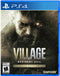 Resident Evil: Village Gold Edition PS4 cover featuring Ethan Winters and a looming werewolf in a snowy horror setting.