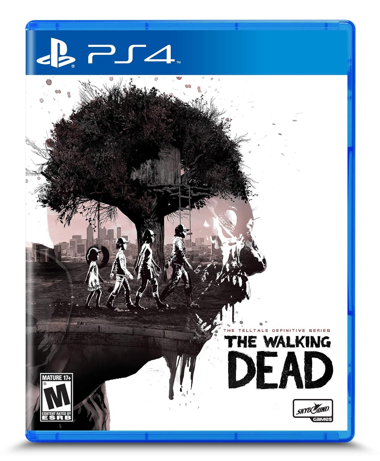 The Walking Dead Definitive Series PS4 cover showing Clementine and Lee in dramatic poses, highlighting the emotional story.