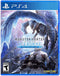 Monster Hunter World: Iceborne PS4 cover with a hunter and icy dragon, highlighting epic battles in a frozen expansion world.