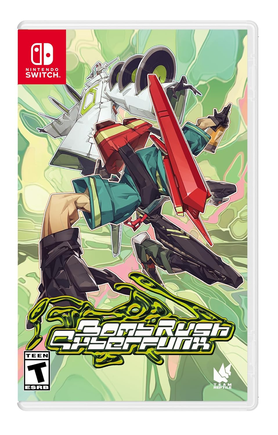 Bomb Rush Cyber Funk Switch cover with vibrant graffiti-style characters skating and dancing in a futuristic urban world.