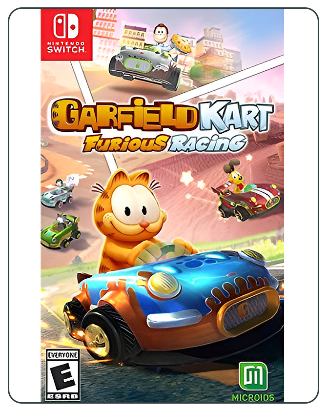 Garfield Kart Furious Racing Switch cover with Garfield in a race car, ready for wild tracks and silly competitive fun.